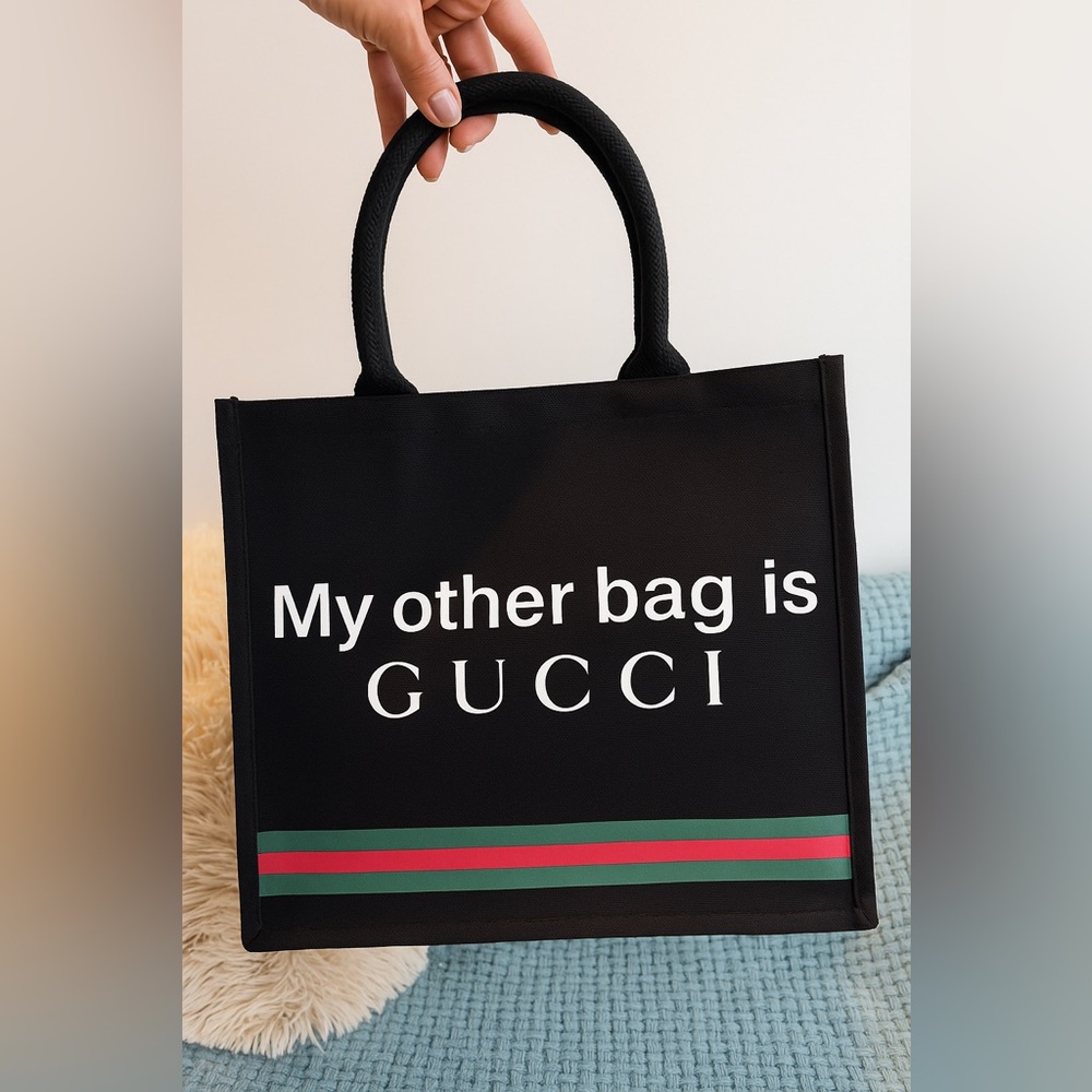 Black‎ Canvas Tote with Funny Graphic Print 😅😬😂❤️
